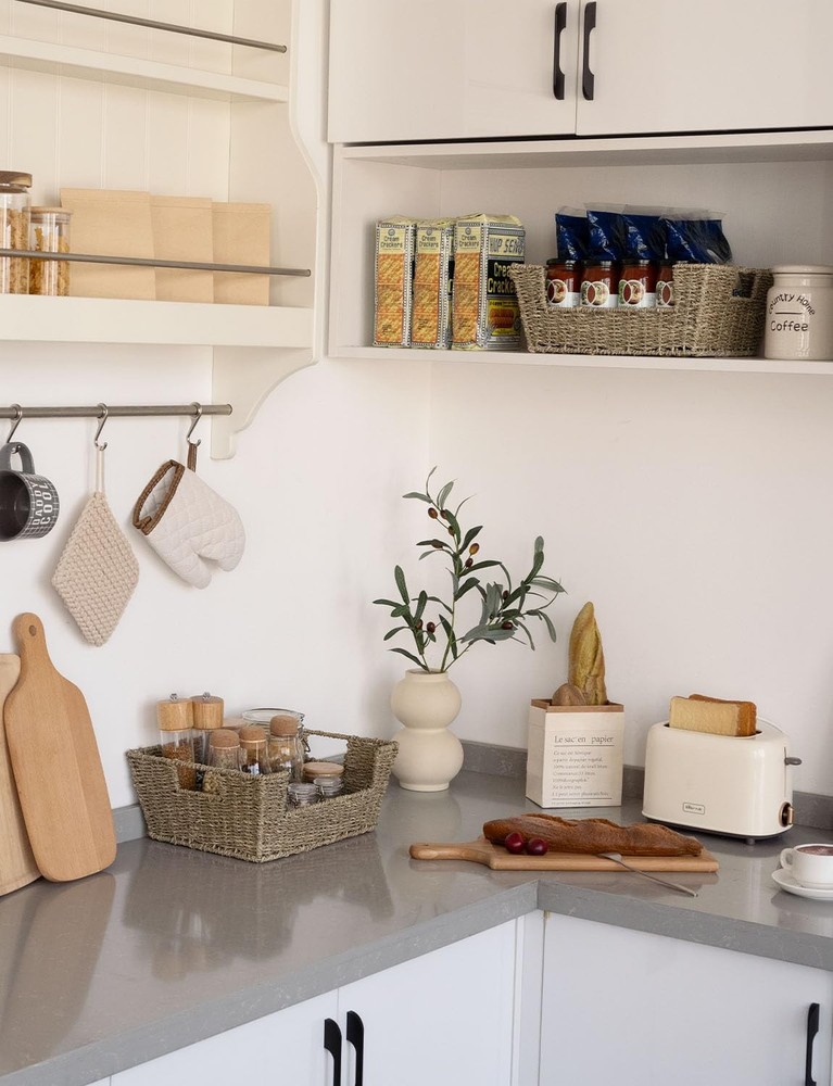 Wicker Storage Basket for Pantry Organizers and Storage, Stackable Seagrass P...