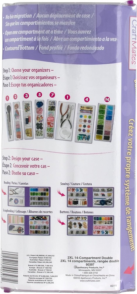 Craft Mates Bead Organizer and Plastic Storage 14 Compartment, Clear Lids