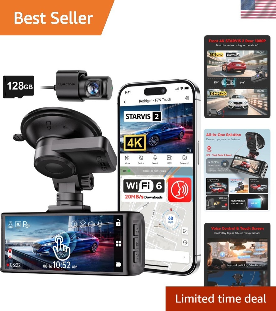 Advanced 4K Touch Screen Dash Camera with Built-in GPS & WiFi Connectivity