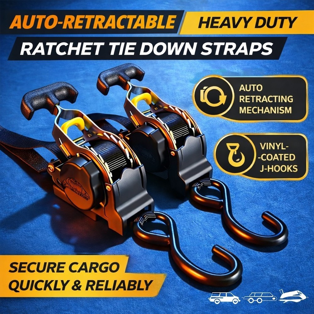 Retractable Ratchet Straps- (4 Pack) 1" x 10' 1200lb