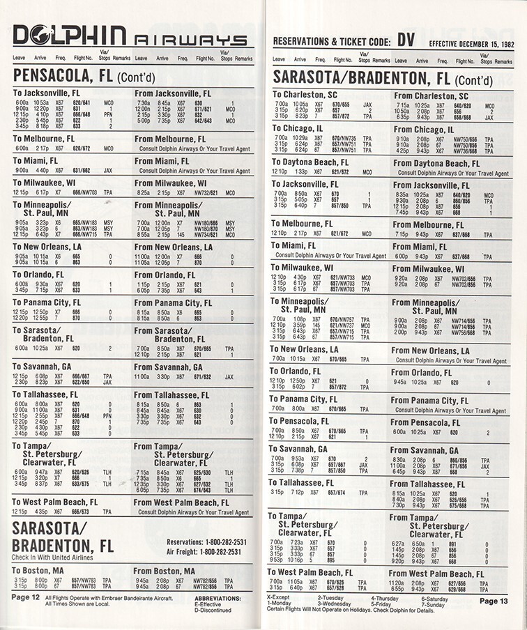Dolphin Airways timetable 1982/12/15