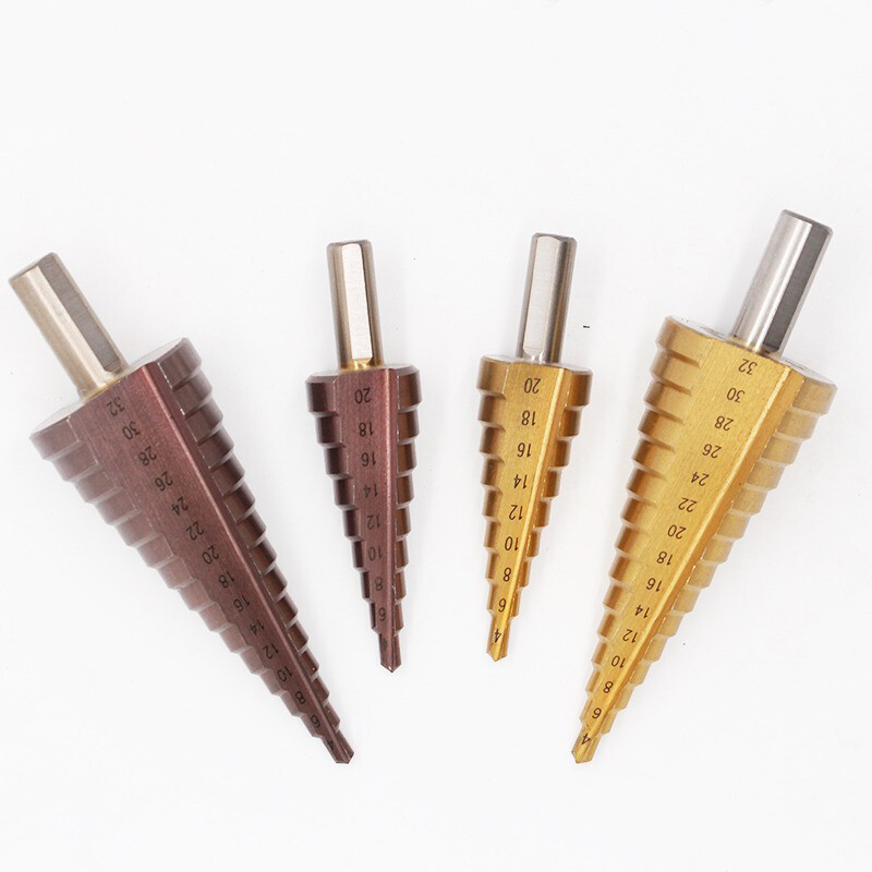 HSS Step Cone Titanium Coated Metal Hole Cutter Drill Bits Triangle Shank 4-23mm