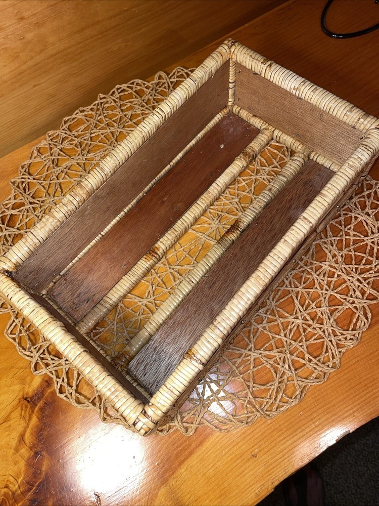 Vintage Tissue Box Cover Holder Bamboo Rattan Wicker Coastal Boho Rectangular