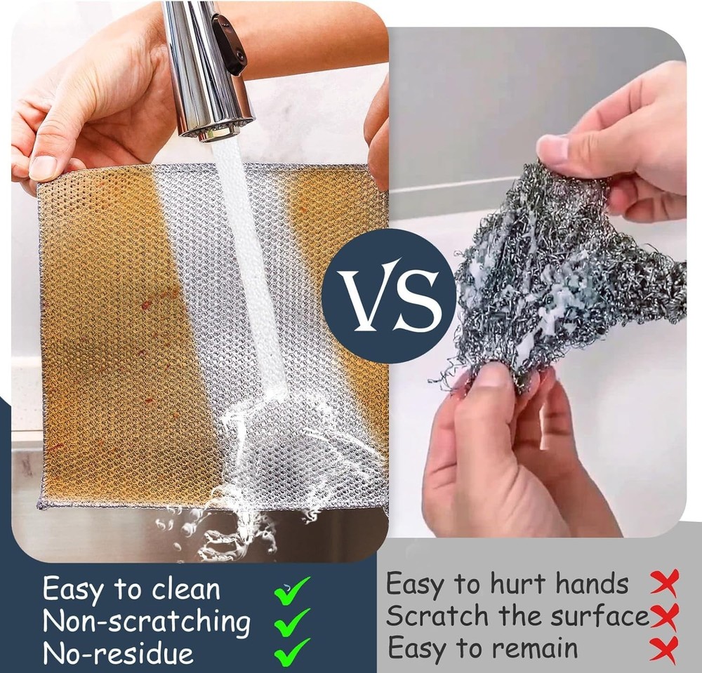 12 Pack Steel Wire Dishcloth Set - Triple-Layer, Non-Scratch, Long Lasting