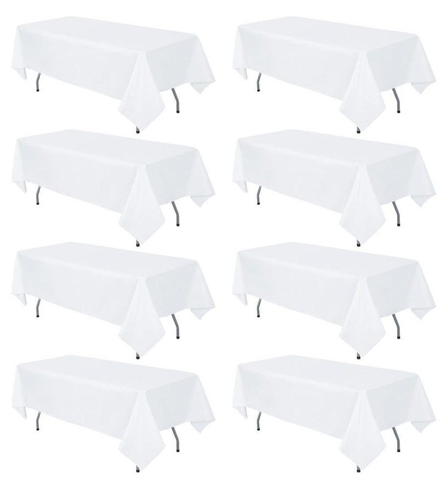 8 Pack White Tablecloth 60 x 102 Inch Rectangular Table Cloth for 6 Foot Rect...