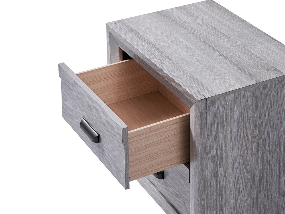 3Pc Rustic Gray Finish Queen Size Upholstered Panel Bed Nightstand Bedroom Set