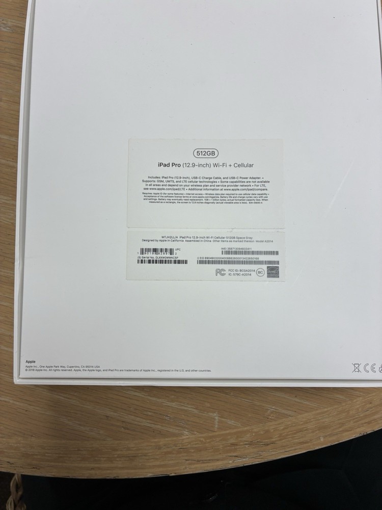 Apple iPad Pro BOX ONLY 12.9-inch 512GB 2018