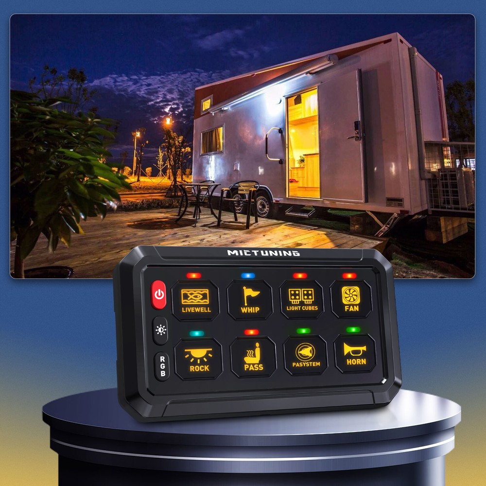 MICTUNING 8 Gang RGB LED Switch Panel Multifunction Circuit Control Relay System