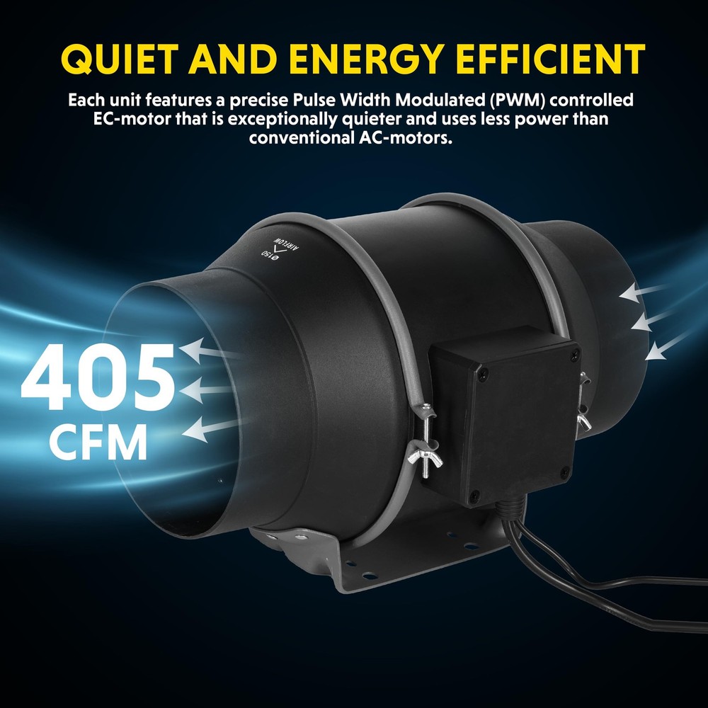 6” Inline Duct Fan, 405 CFM, 10-Speed Controller - Compact Ventilation Solution