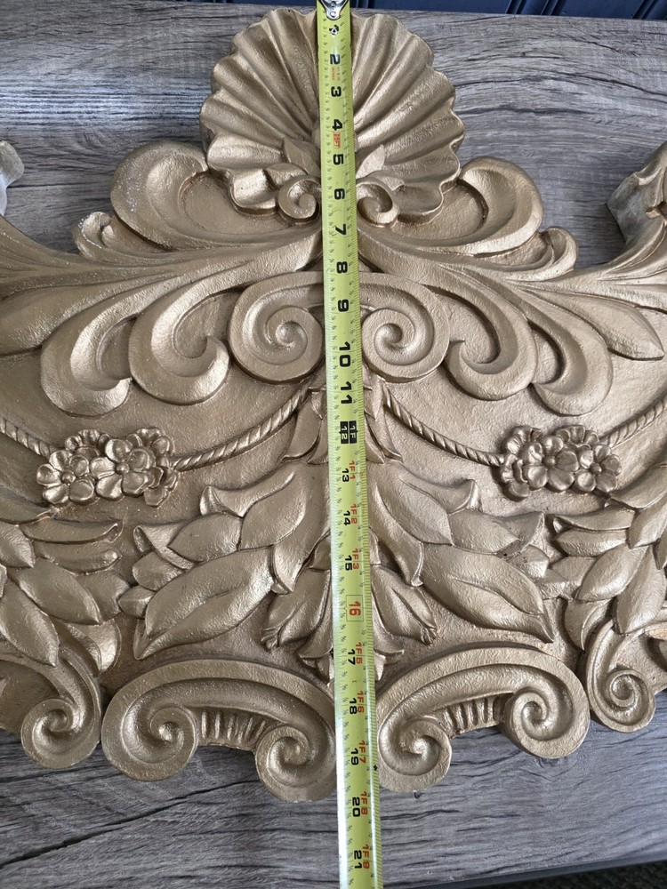 Large Gold Decorative Valence Center Accent with Leaf & Shell Scrolls for Wall
