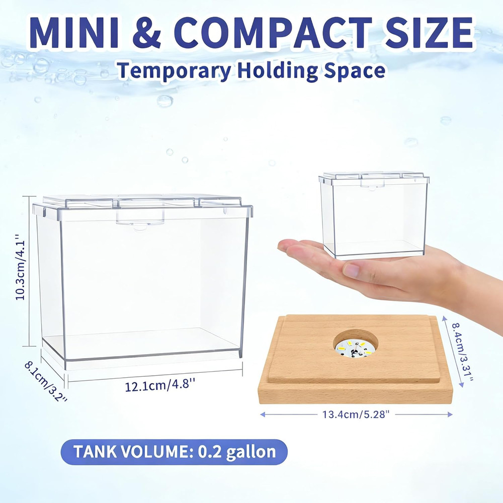 Mini Betta Fish Tank Kit with LED Light Base, Small Fish Bowl for Temporary Spac