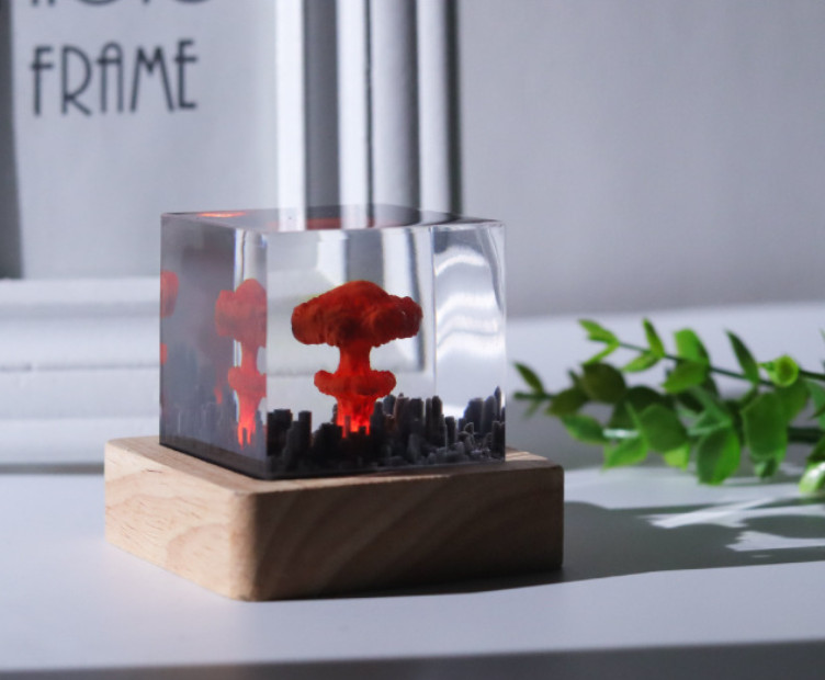 Mushroom Cloud Resin Night Light – Artistic Decor with LED Base