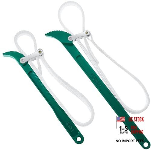 2 Pcs Strap Wrench 12" 16" Nylon Strap Pipe Wrench Adjustable Green Handle