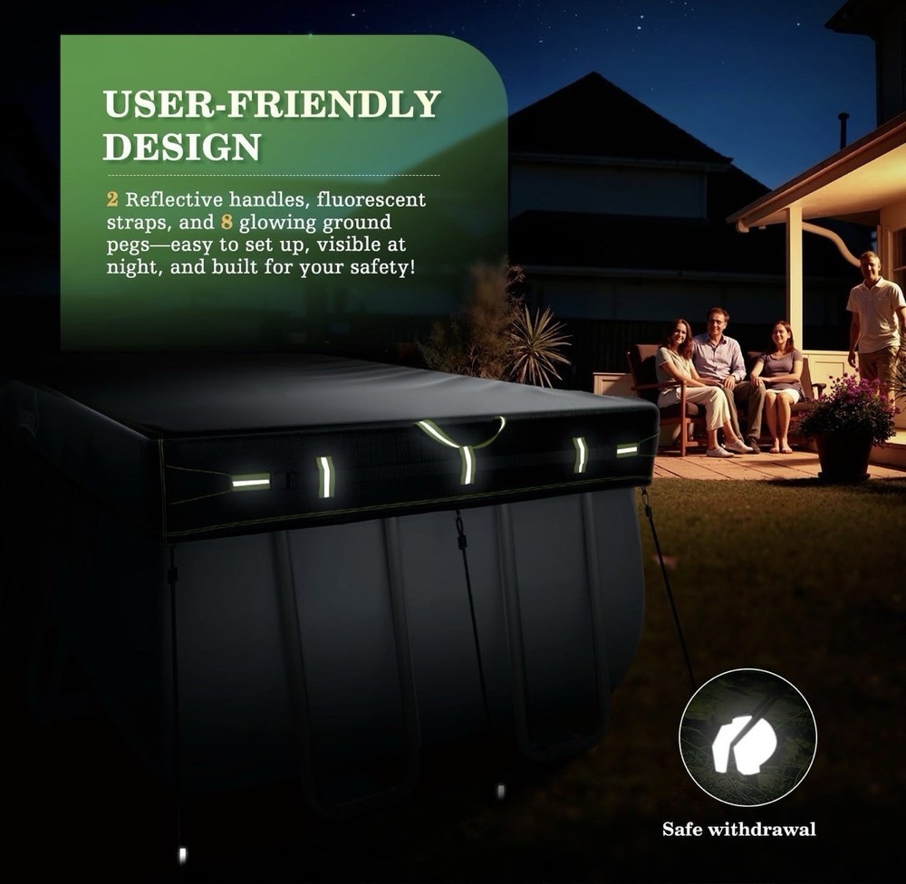 Rectangular Pool Cover with Reflective Strips for Above Ground Pool, 12x18 FT