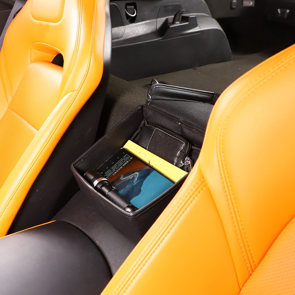 Leather Armrest Box Rear Storage Bin Bag Organizer For Corvette C7 2014-2019