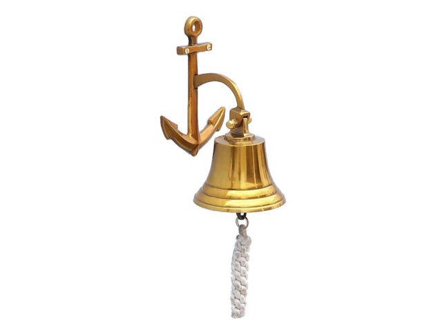 Brass Plated Hanging Anchor Bell 8"