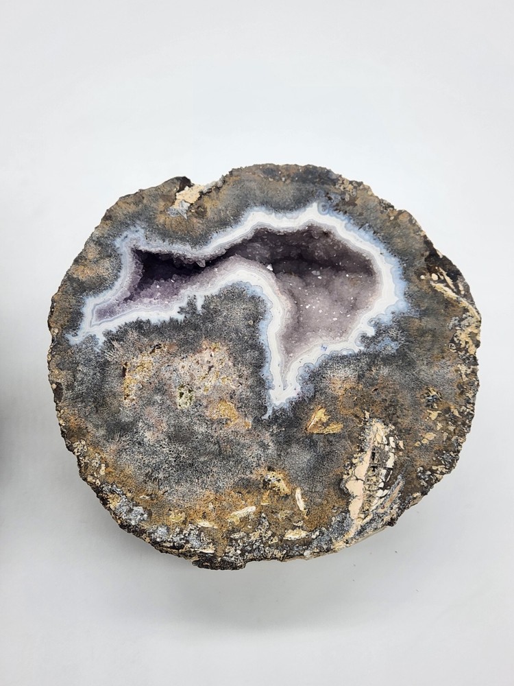 2 Light amethyst with calcite geode ~4" Diameter
