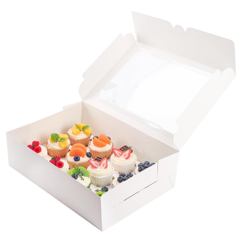 YunKo 15 Pack Dozen Cupcake Boxes White Cupcake Containers with Window Fit 12...
