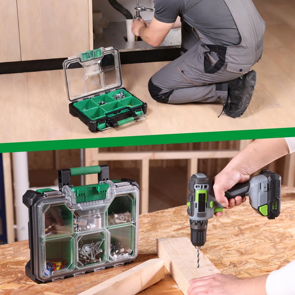 13.5-Inch Small Part Organizer, Stackable Tools Box Organizer with 7 Compartm...