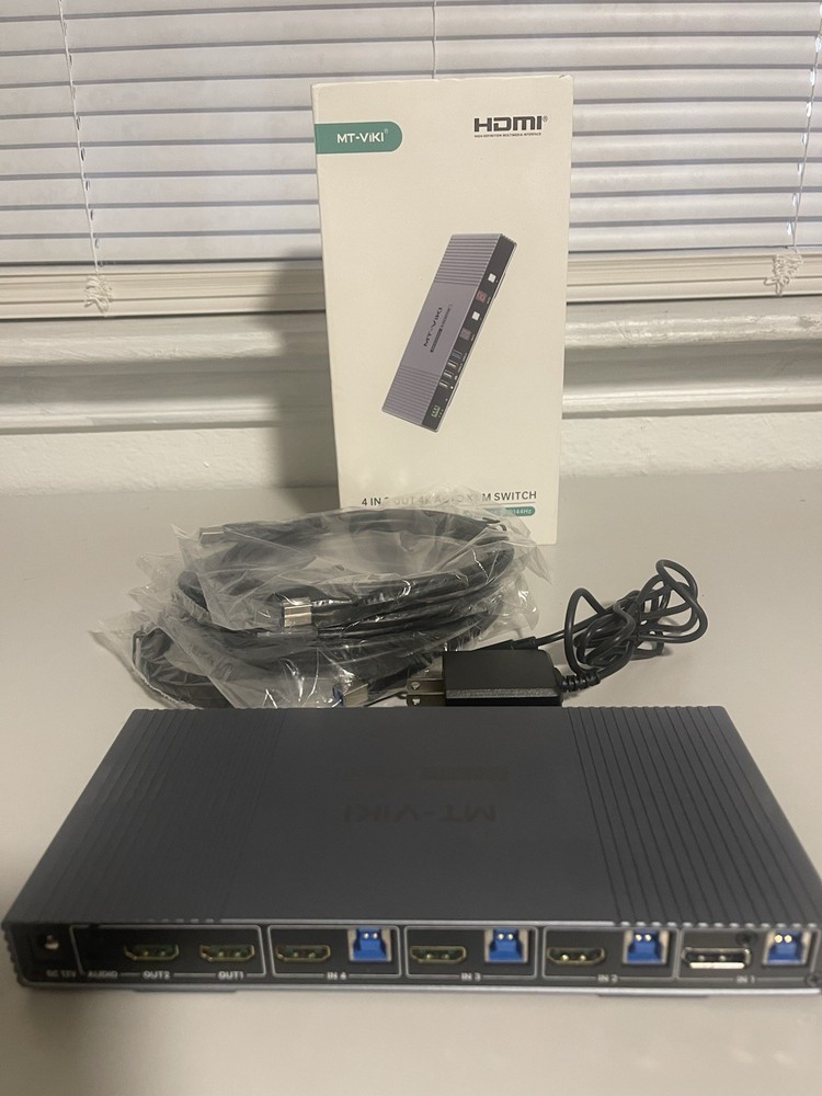 MT-VIKI Seamless 4x2 HDMI Matrix KVM Switch, HDMI+DP KVM Switch for 4 Computers
