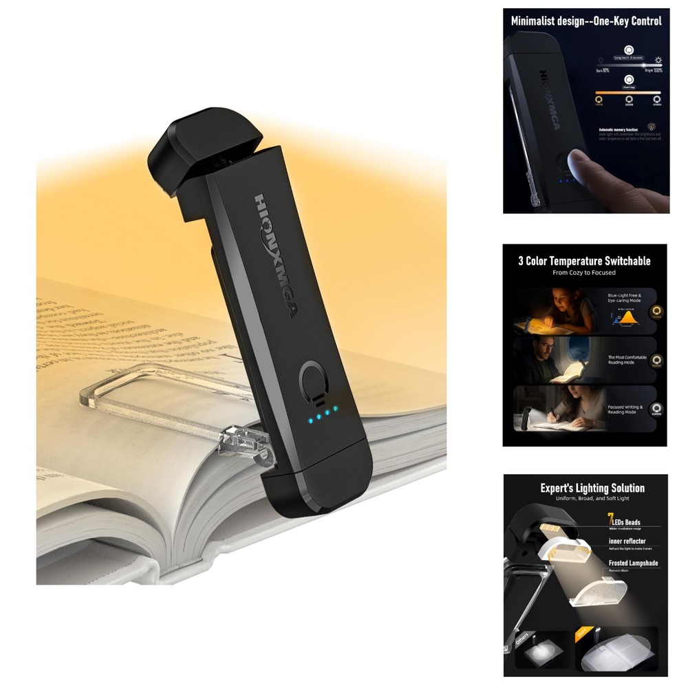 Rechargeable Clip-On Book Reading Light with 3 Color Temperatures Touch Control