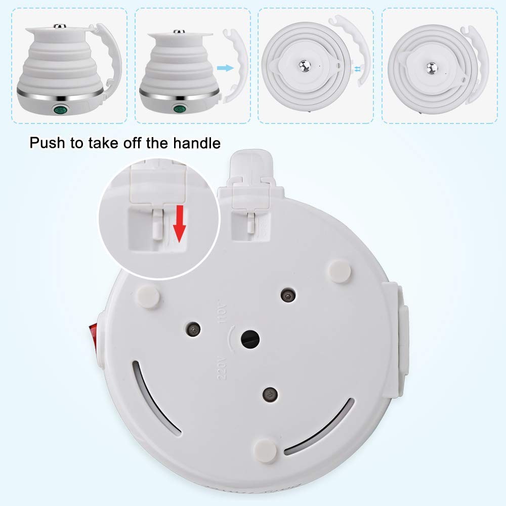 Upgrade Travel Kettle, Food Grade Silicone Dual Voltage 110-220V Ultrathin Po...
