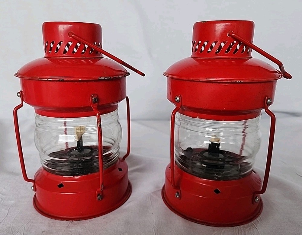 2 Vintage Red Railroad Look Lanterns