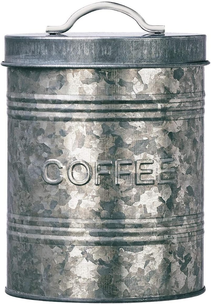 Rustic Kitchen Coffee Metal Canister Galvanized Metal Storage Container W/