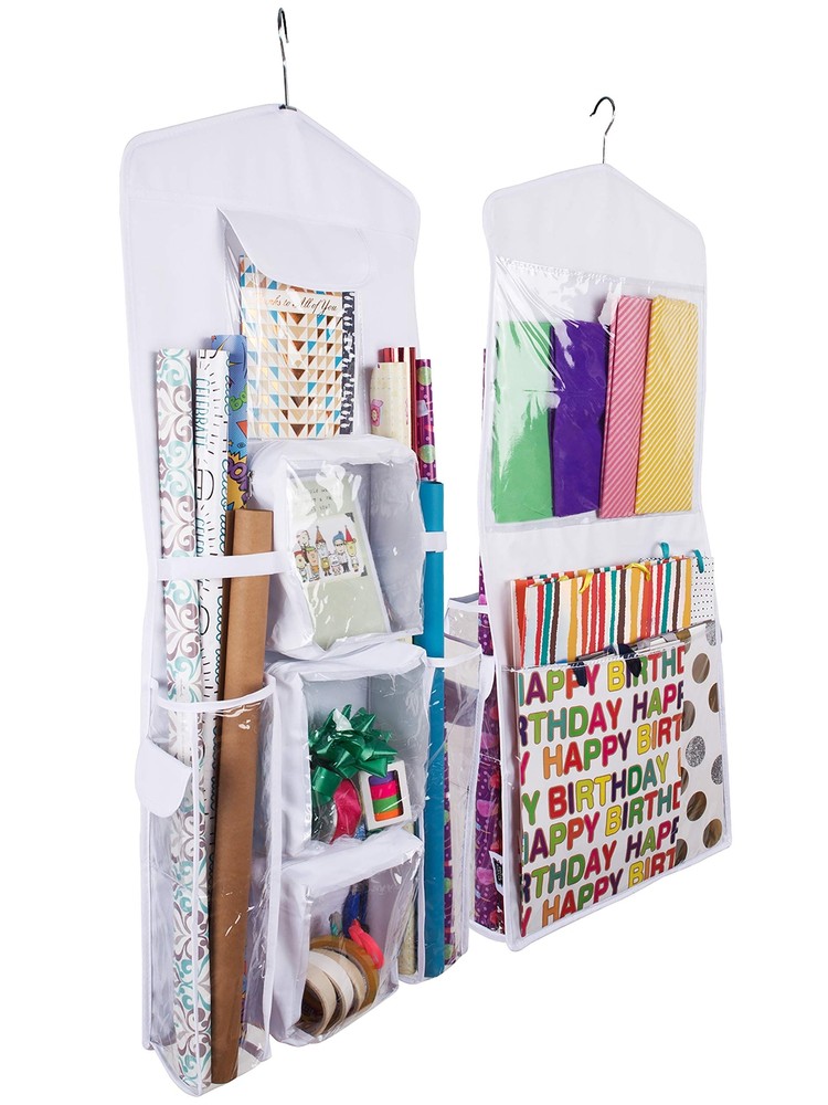 Double-Sided Hanging Gift Bag and Gift Wrap Organizer White
