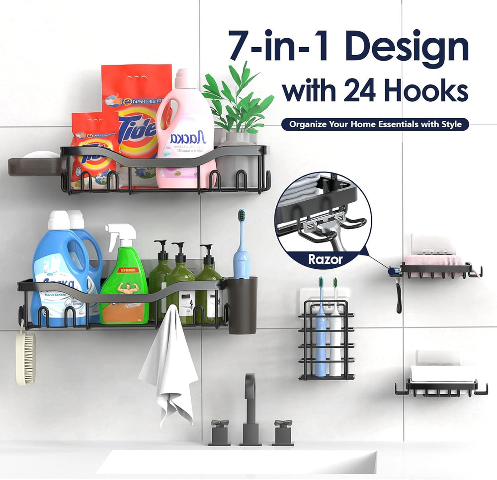 Shower Caddy Adhesive Shower Organizer 7-Pack, Rustproof Stainless Steel Bathroo