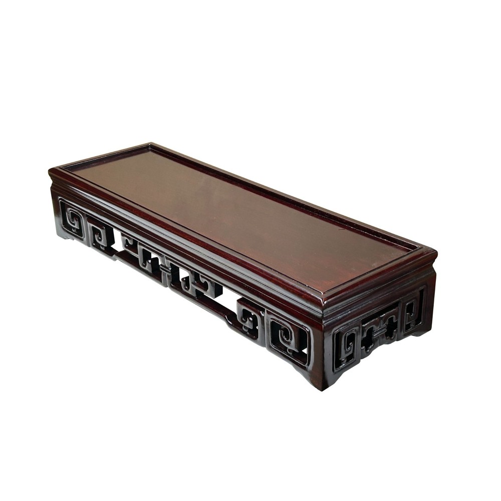 Dark Brown Stained Oriental Geometric Rectangular Display Table Stand GB246