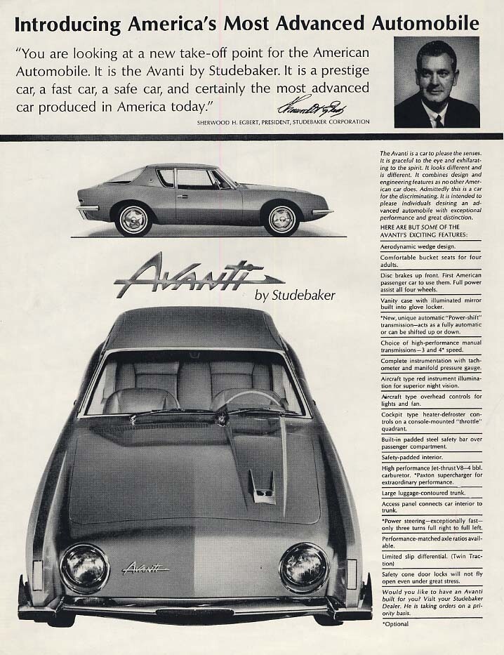 Introducing America's Most Advanced Automobile Studebaker Avanti ad 1962 H
