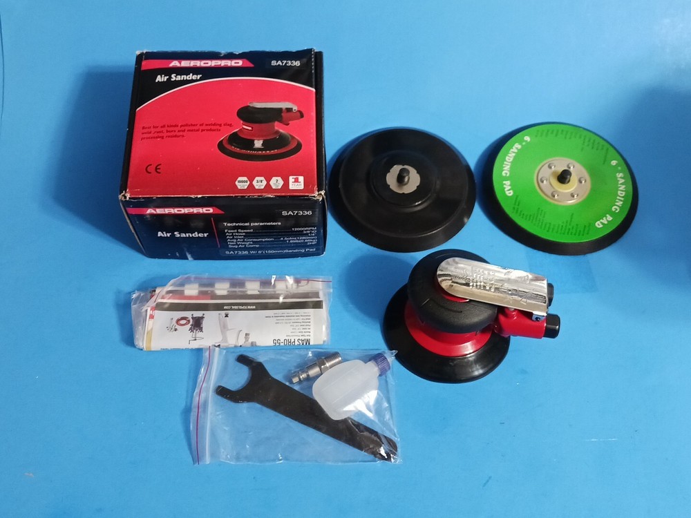 6" Dual-Action Random Orbit Air Palm Sander with PSA and Hook/Loop Backing Pads