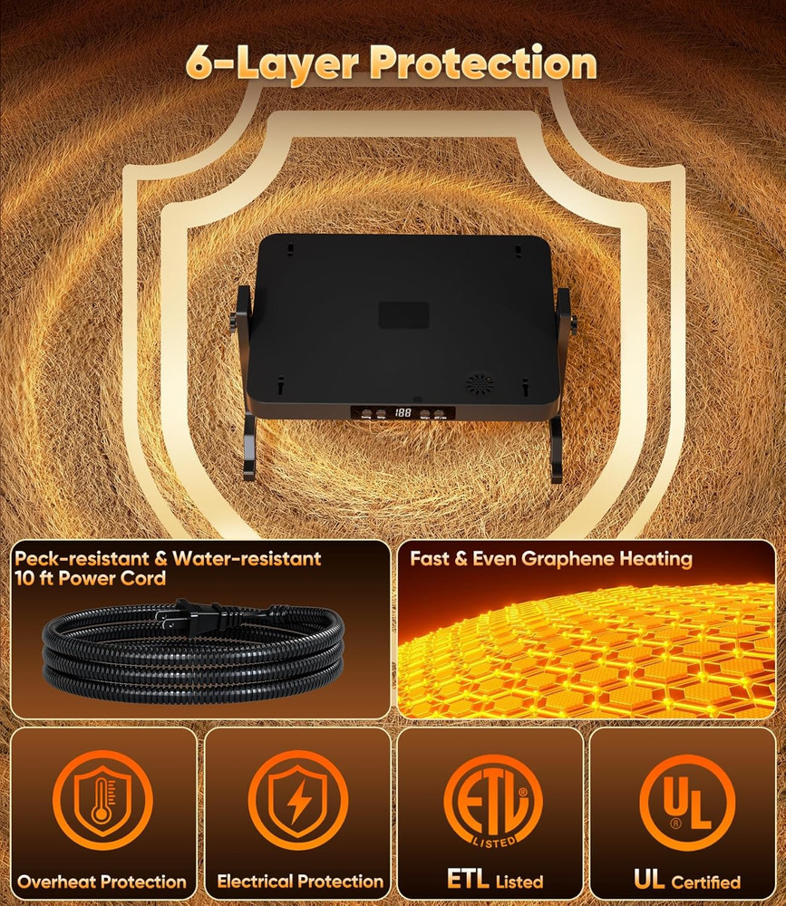 Smart Brooder Heating Plate, 2-In-1 Chicken Coop Heater & Chick Brooder, 200W Ra