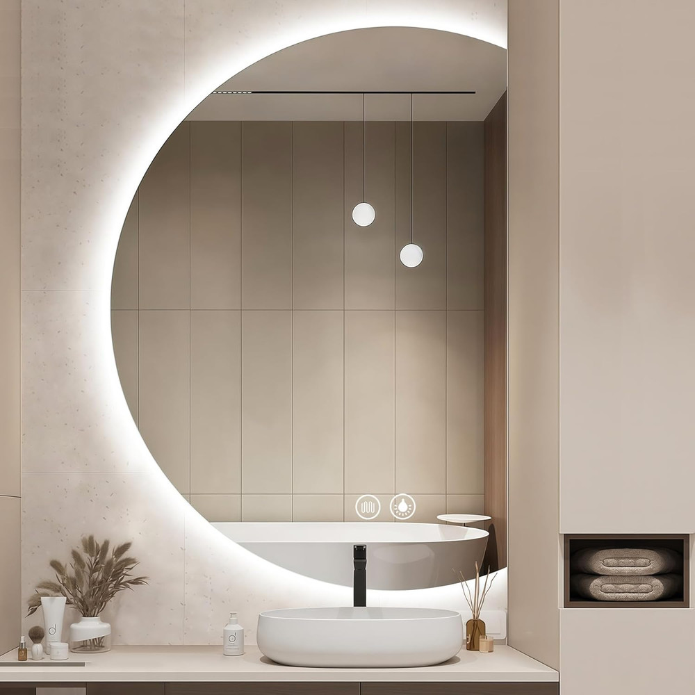 Led Mirror for Bathroom, 40"×28" Half Moon round Backlit Lighted Vanity Mirro...