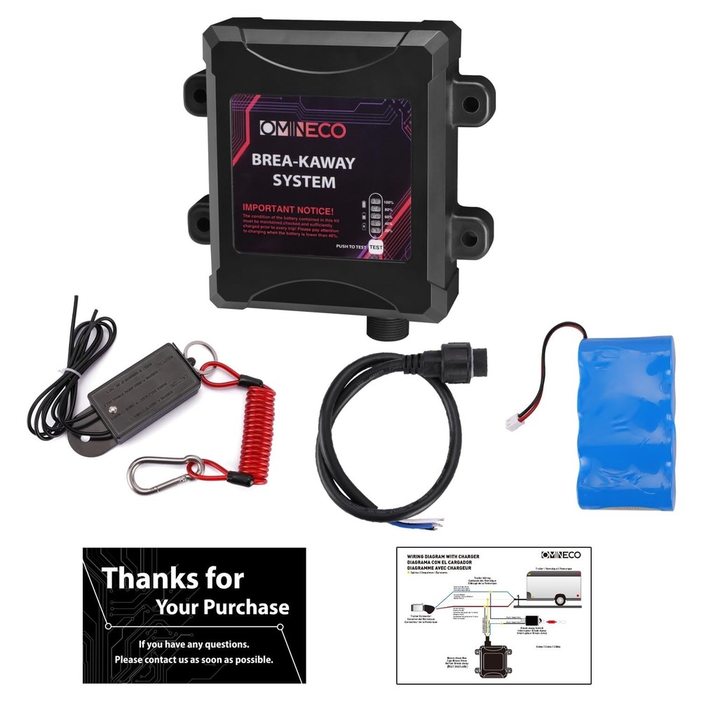 Trailer Breakaway System, Coiled Cable Switch, LED Indicator, 12V Battery Box...