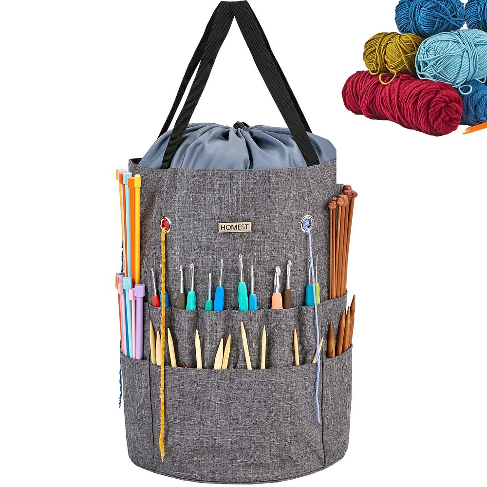 Large Crochet Bag with Customized Front Compartment for Knitting Accessories,...