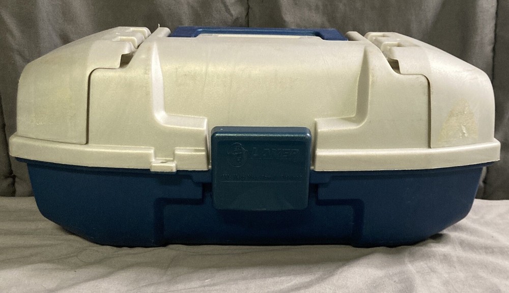 Laker Tackle Box With Side Compartments, Inner Tray, Blue & Gray