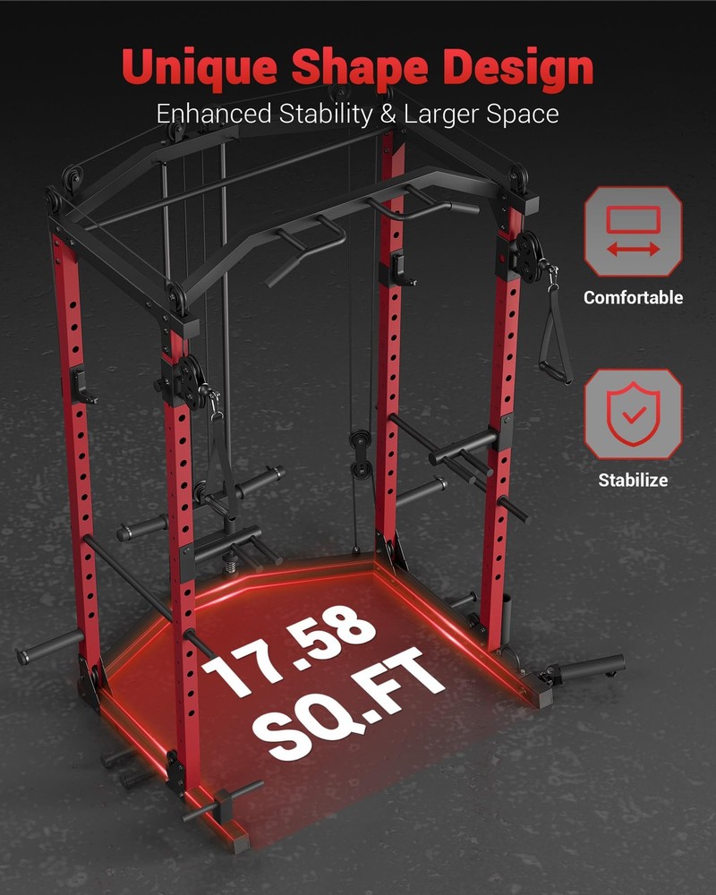 Power Cage Multi-Function Squat Rack for Home Gym w/Pulley Cable System ,Dip Bar