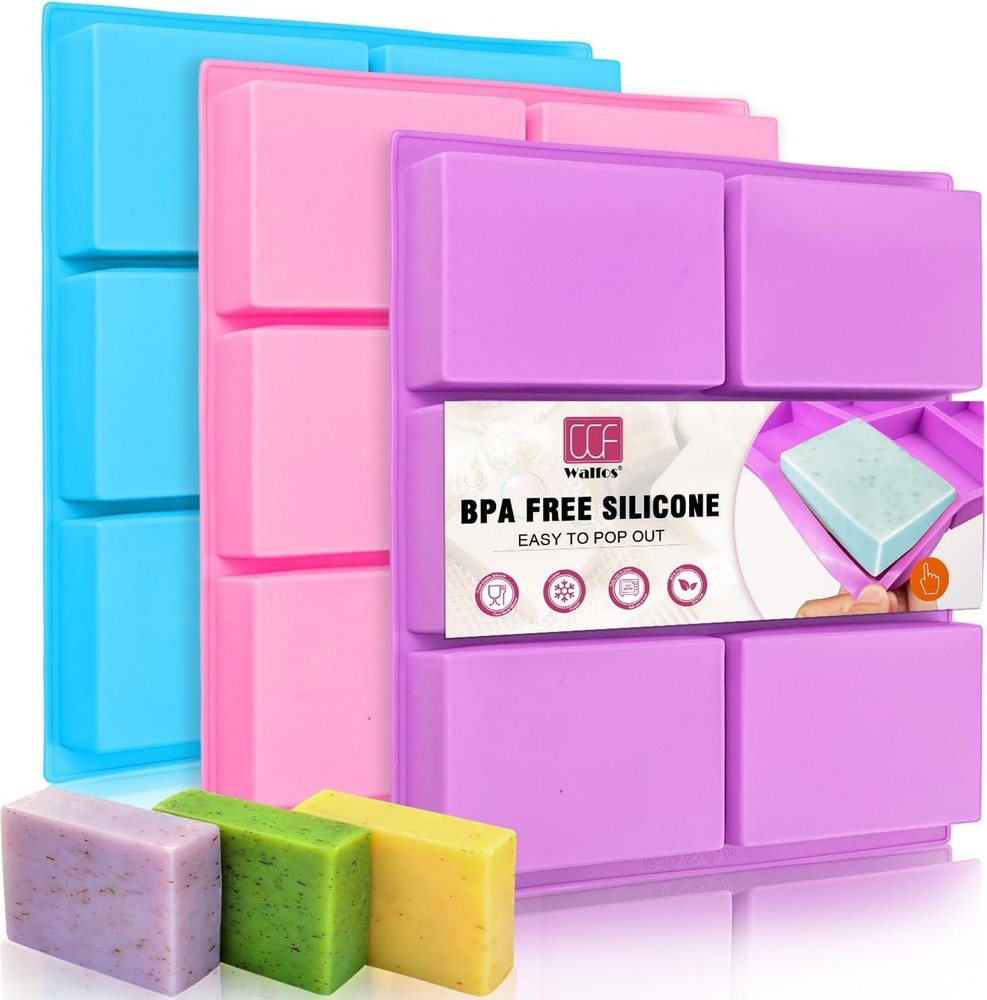 3 Pack Silicone Rectangle Soap Molds with 6 Cavities for Baking Soap Making