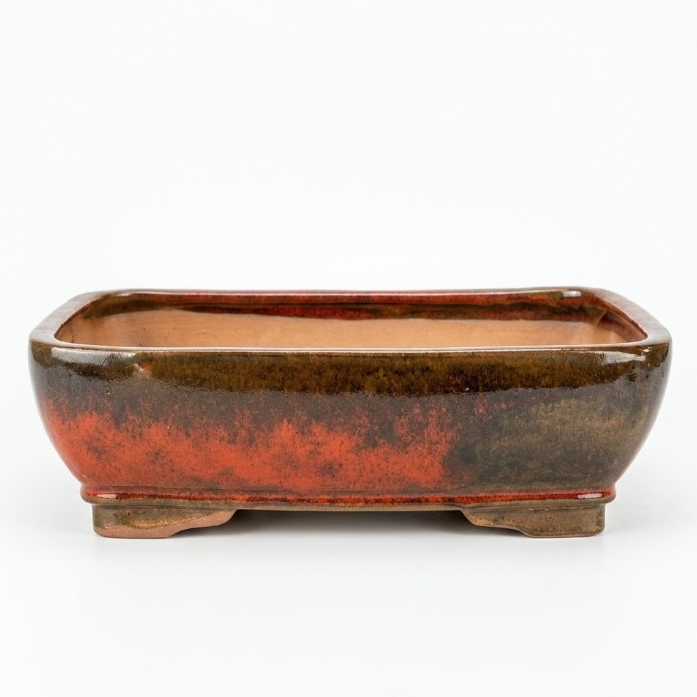 12" Parisian Red Glazed Ceramic Bonsai Pot Rectangle Large Planter Training Tree