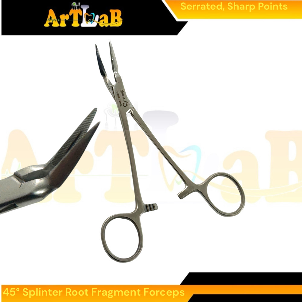 45° Splinter Root Fragment Forceps,5.5", Serrated Sharp Tips, German Steel (1pc)