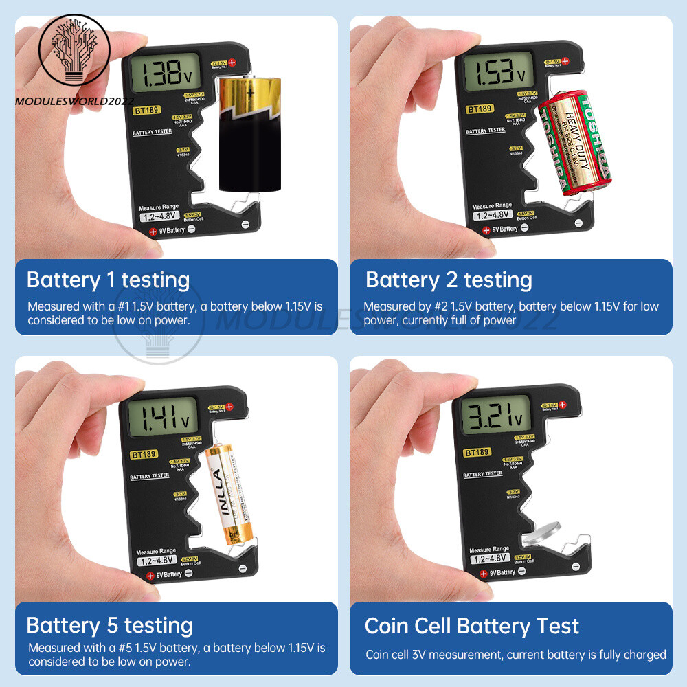 Digital Battery Tester Checker Electricity Indicator Universal AA, AAA 9V Button