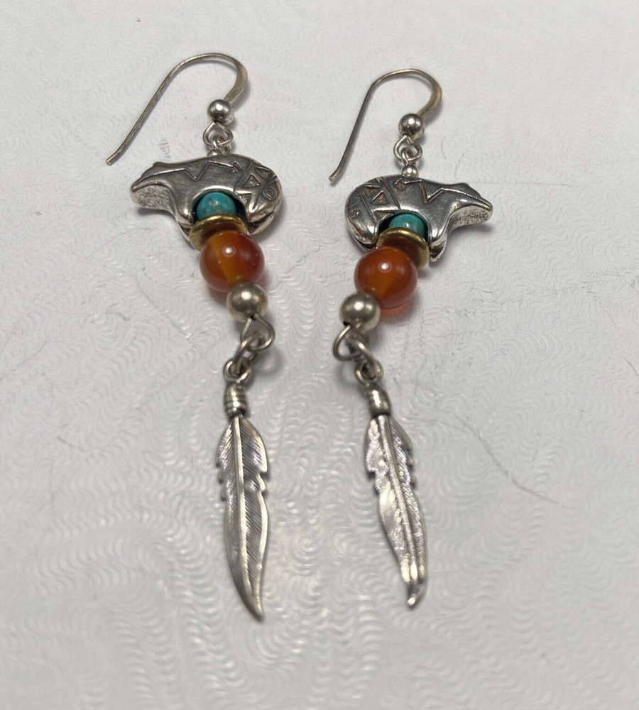 Shube’s Manuf. Sterling Silver Bear Feather Dangle Earrings