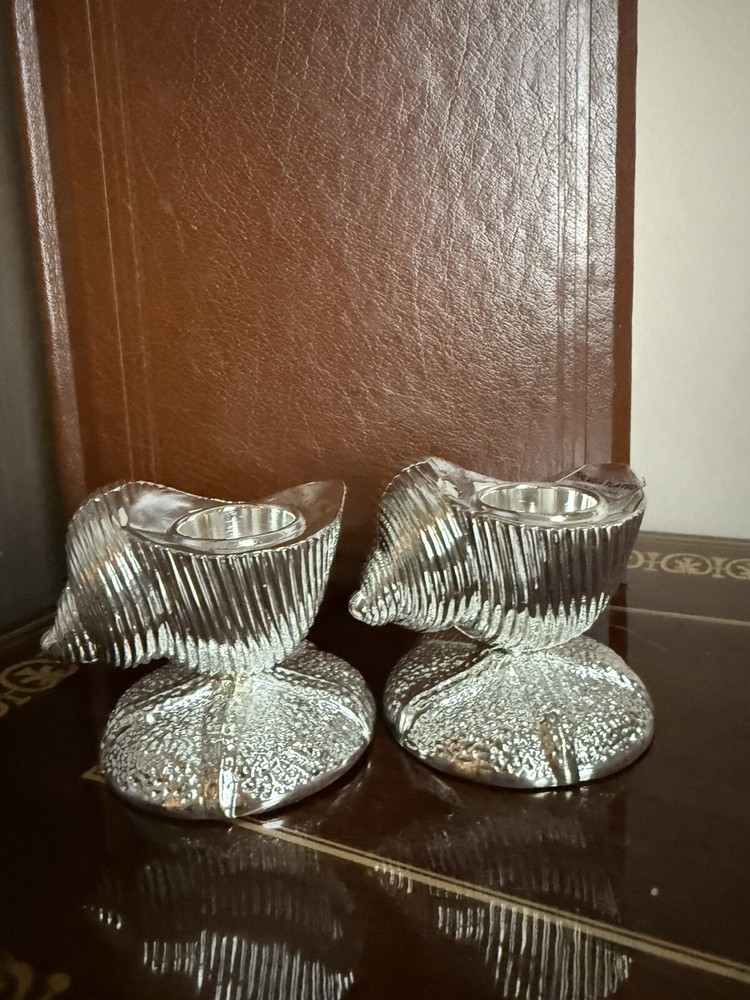 Towle Silverplated Shell Seashell Candleholders BNIB