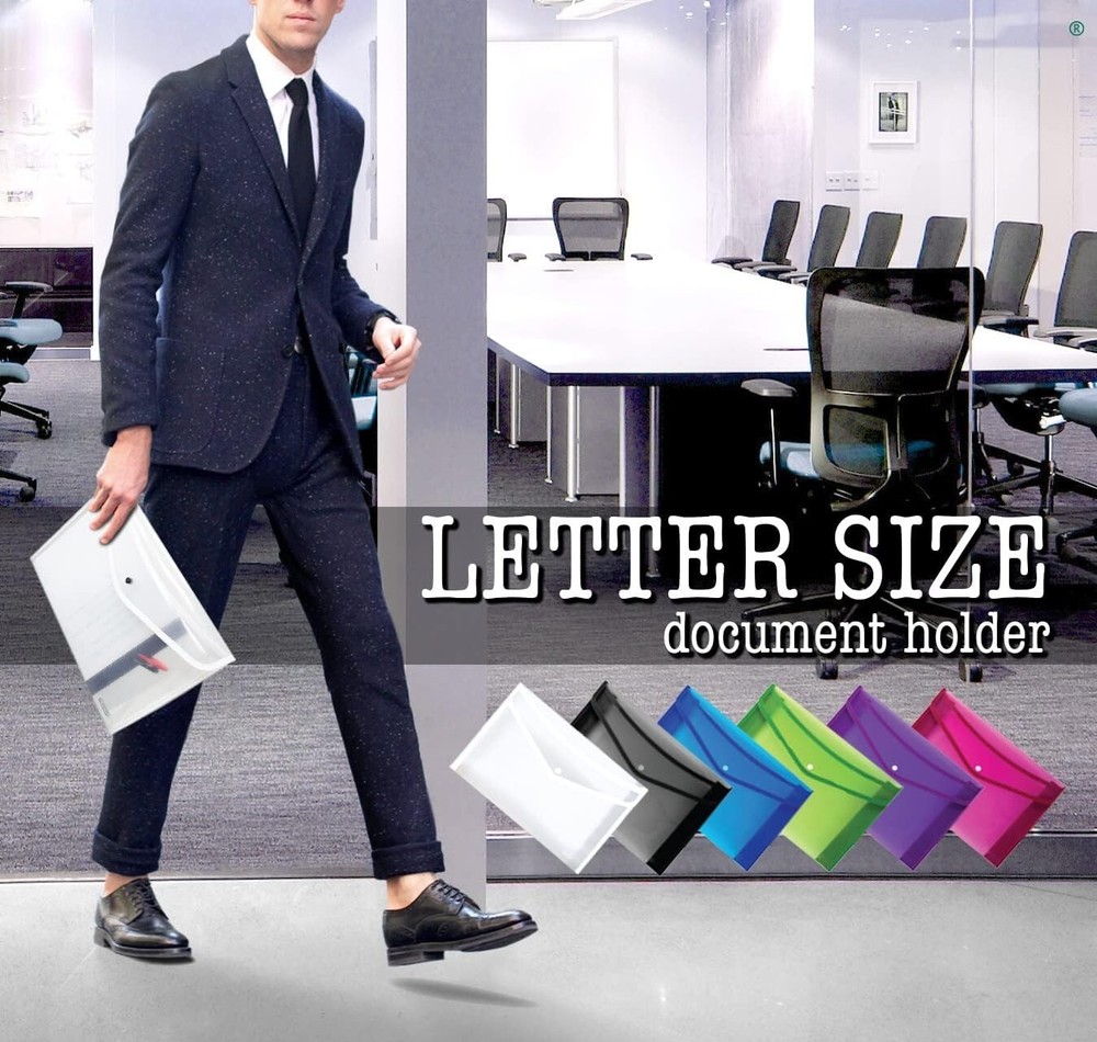 Plastic File Folder Document Holder V-Flap Letter Size - 2 Pack - Random Color