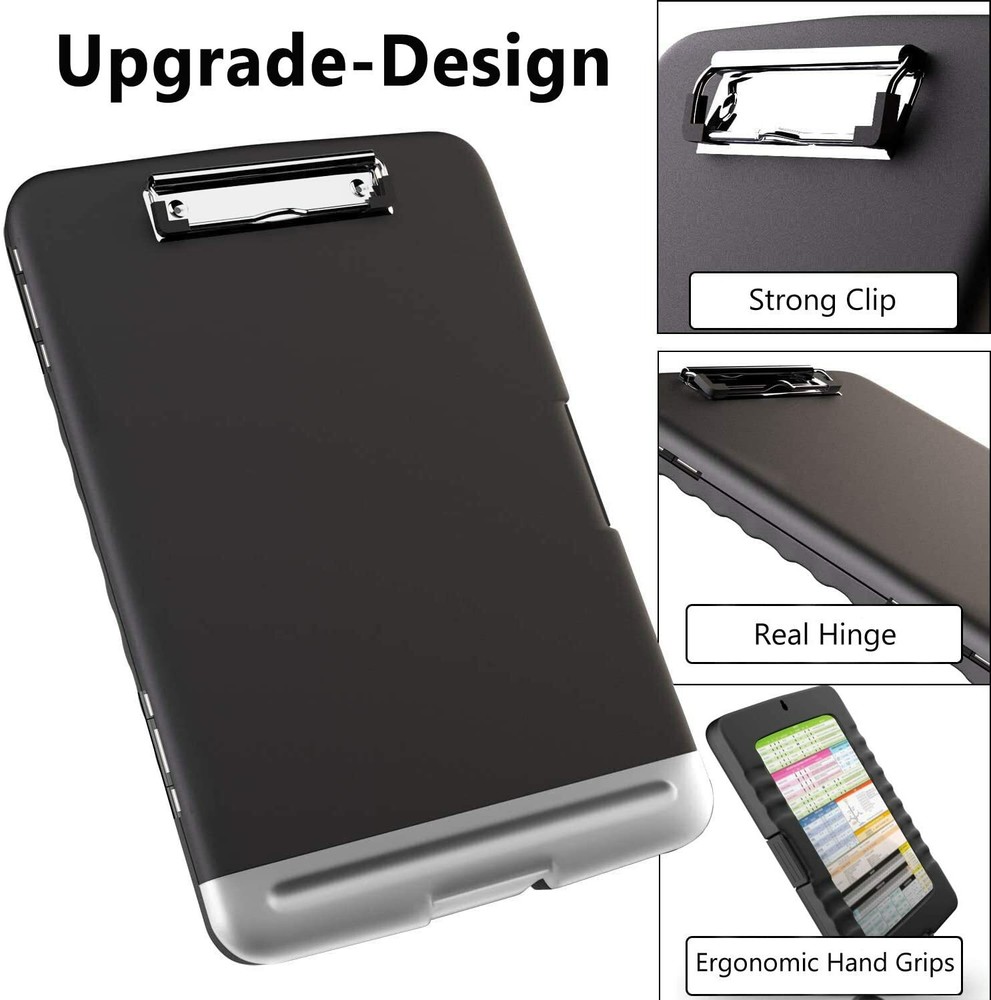 Clipboard with Storage Portable Slimcase Box Case Real Hinge Lightweight Plastic