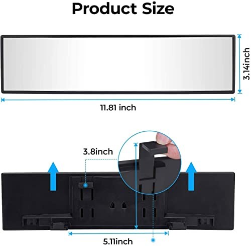 Rear View Mirror, Universal.8Inch Panoramic 1 Clear (Black frame)