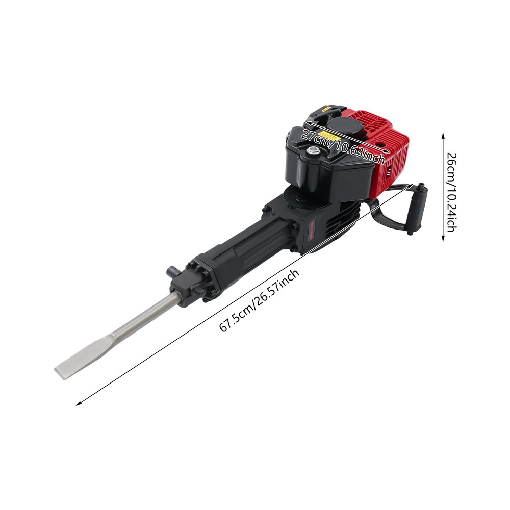 52cc Gas Powered Demolition Jack Hammer Concrete Breaker Tool with 2 Chisel Bits