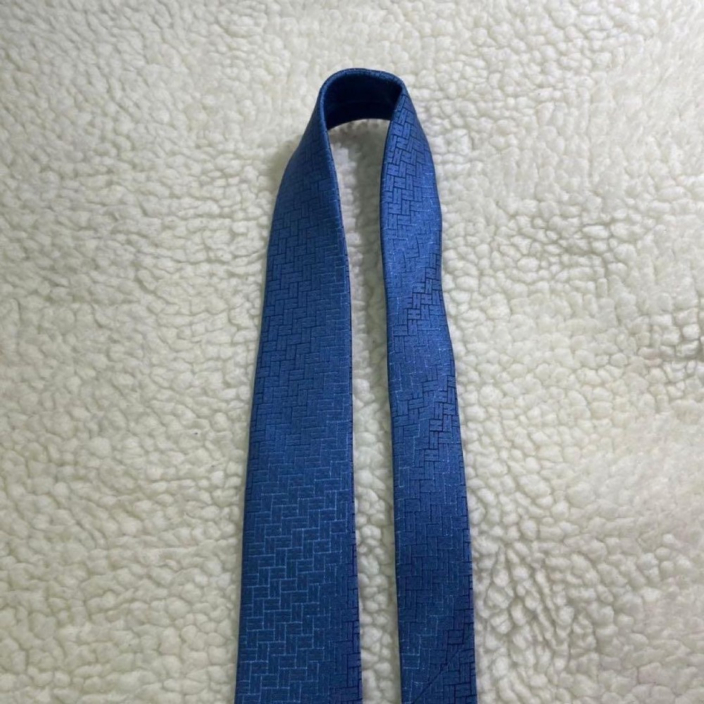 Hermes Blue Silk H Pattern Jacquard Tie Unused with Tag & Box